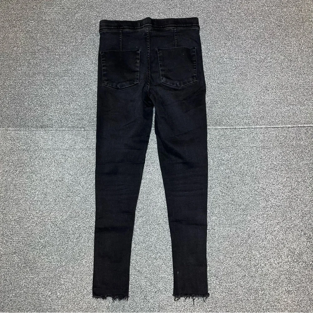 Free People Jeans Mid Rise Skinny Pull On Womens 27 Black Stretch Frayed Hems